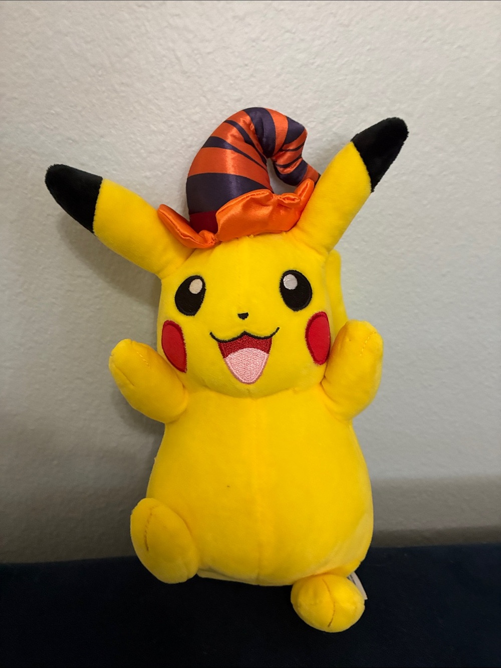 Halloween Pokemon Pikachu Yellow Plush with Black Tips and Orange/Black Hat